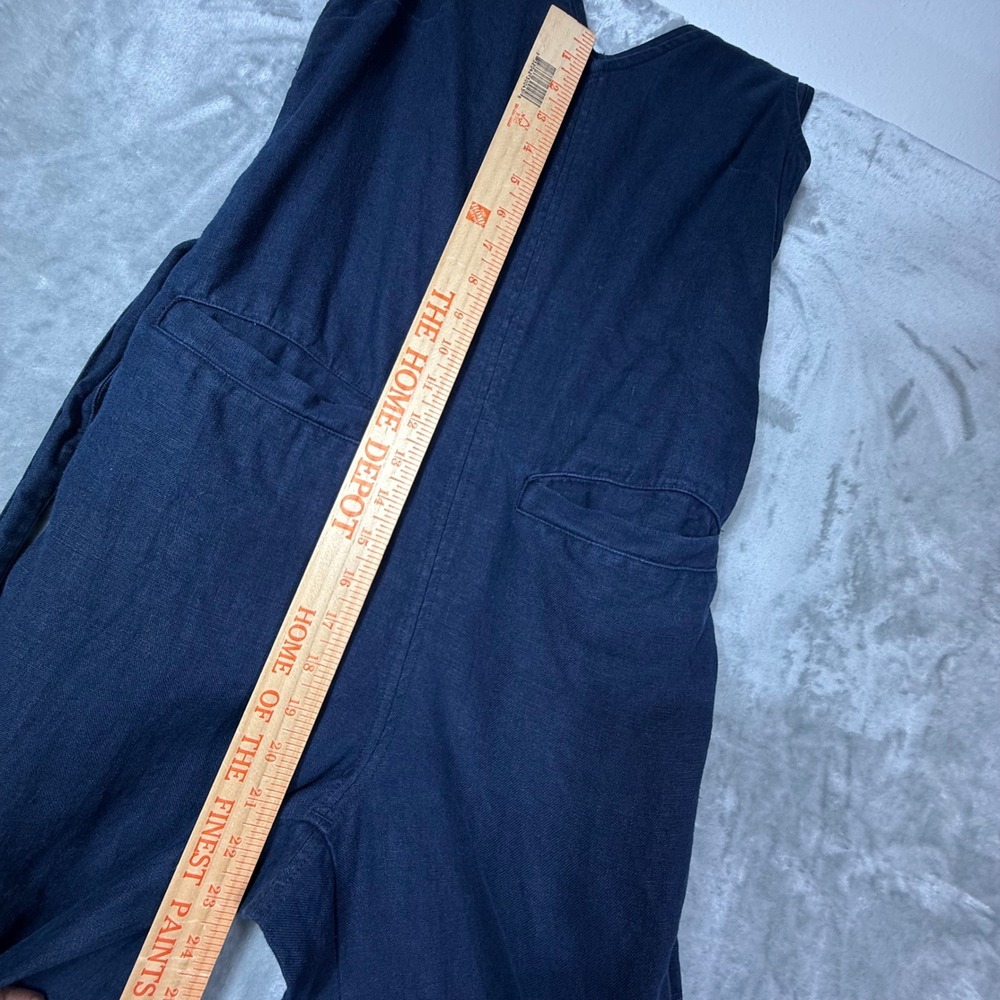 Faherty Catalina Jumpsuit Womens XS Navy Blue 100% Linen Sleeveless V-neck Belt - Picture 11 of 14